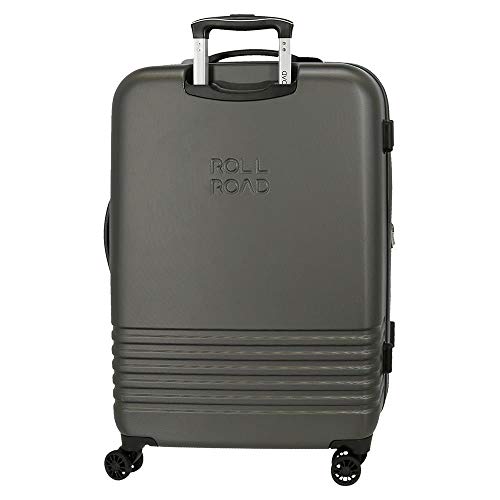Roll Road India Maleta Mediana Gris 48x70x27 cms Rígida ABS Cierre combinación 75L 3,7Kgs 4 Ruedas Dobles Extensible