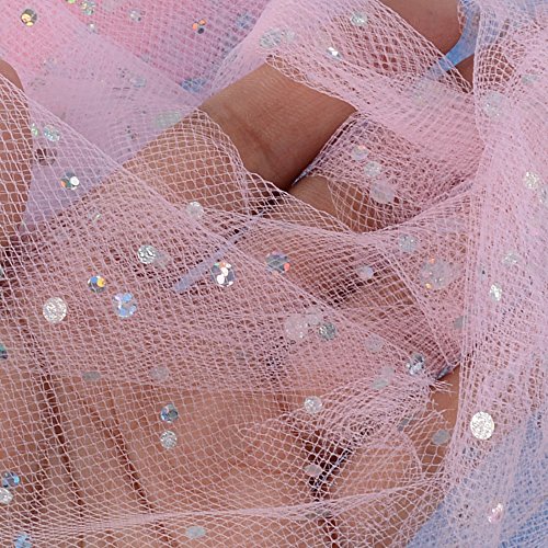 Rollo 22,5 metro Cinta Tela Tul con Lentejuelas Tulle Ancho 15cm Decoración Hogar Boda Novia Fiesta Navidad Manualidades DIY Envolver Regalos Tutú Falda Rosa