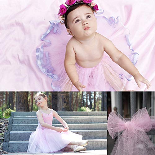 Rollo de Tul (Pack de 2) - 25m Largo x 30cm de Ancho, Bebé Rosa Tela de Tul para Tutú Falda, Caminos de Mesa, Lazos Sillas, Envolver Regalos, Pompones, Manualidades, Decoración Boda y Cumpleaños