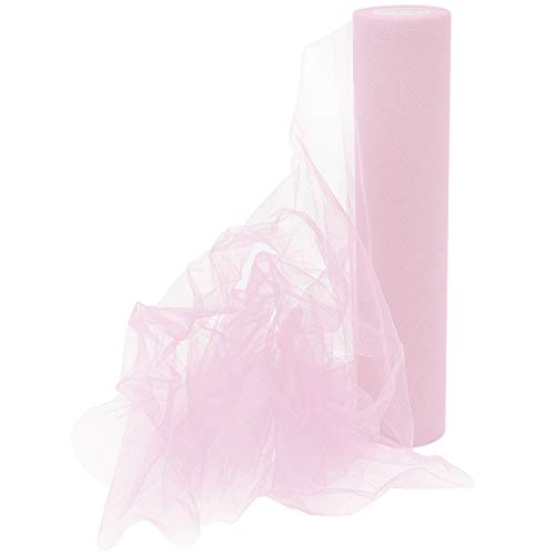 Rollo de Tul (Pack de 2) - 25m Largo x 30cm de Ancho, Bebé Rosa Tela de Tul para Tutú Falda, Caminos de Mesa, Lazos Sillas, Envolver Regalos, Pompones, Manualidades, Decoración Boda y Cumpleaños