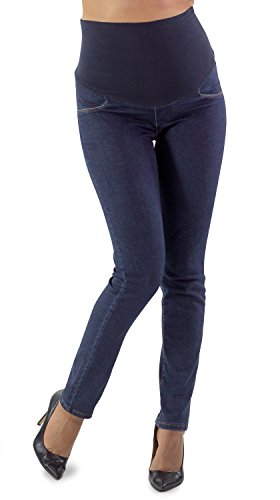 Roma Basic - Jeans Ajustados de Maternidad, Tela Elástica y Banda de Jersey Suave, Ideales para su Embarazo - Made in Italy (36, Denim)