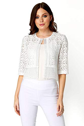 Roman Originals Bolero de encaje floral para mujer, formal, elegante, ocasiones especiales, fiestas, bodas, día de la madre, día de la novia, bolero corto beige 42