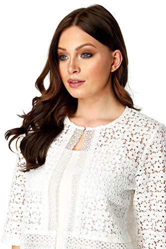 Roman Originals Bolero de encaje floral para mujer, formal, elegante, ocasiones especiales, fiestas, bodas, día de la madre, día de la novia, bolero corto beige 42