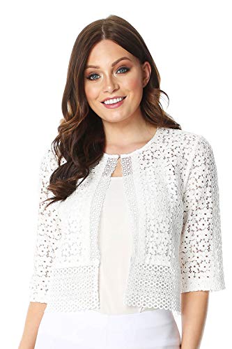 Roman Originals Bolero de encaje floral para mujer, formal, elegante, ocasiones especiales, fiestas, bodas, día de la madre, día de la novia, bolero corto beige 42