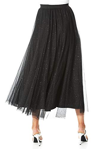 Roman Originals - Falda larga brillante de malla para mujer, con diseño de tutú brillante y cintura elástica, para fiestas y ocasiones especiales Negro 38
