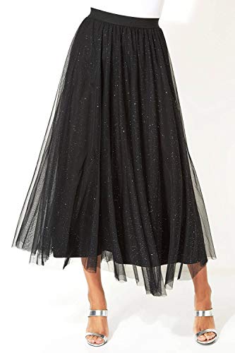 Roman Originals - Falda larga brillante de malla para mujer, con diseño de tutú brillante y cintura elástica, para fiestas y ocasiones especiales Negro 38
