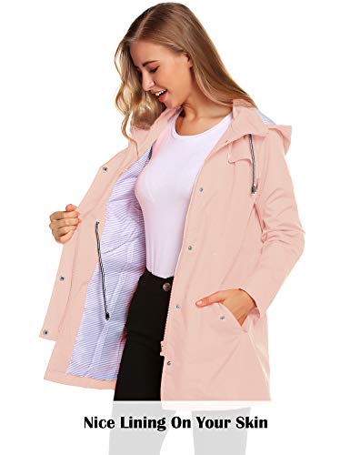 Romanstii - Chaqueta de lluvia para mujer, impermeable, ligera, elegante, transpirable, manga larga, prenda con capucha rosa M