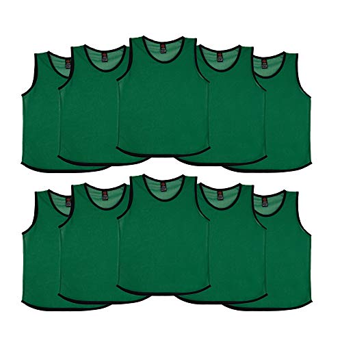 Ronex Sports Petos de Entrenamiento para niños, jóvenes y Adultos (Petos Deportivos, Petos de Futbol) - Pack de 10 Unidades Verde Oscuro, Niños (5-10 años)
