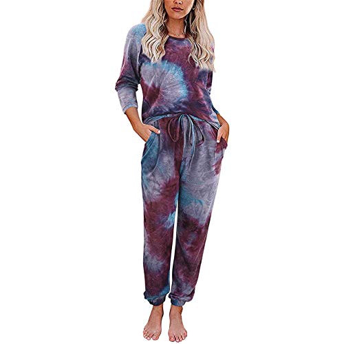Ropa Exterior Traje De Casa Mujer OtoñO E Invierno Pantalones De Manga Corta con Estampado Tie-Dye Pijamas Divididos