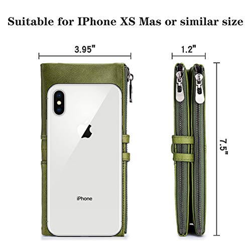 ROULENS - Cartera de Piel con Cremallera para Mujer (Verde)