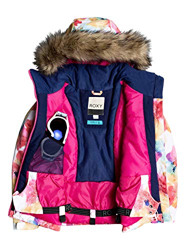 Roxy Jet Ski-Chaqueta para Nieve para Chicas 8-16, Niñas, Bright White Sunshine Flowers, 10/M