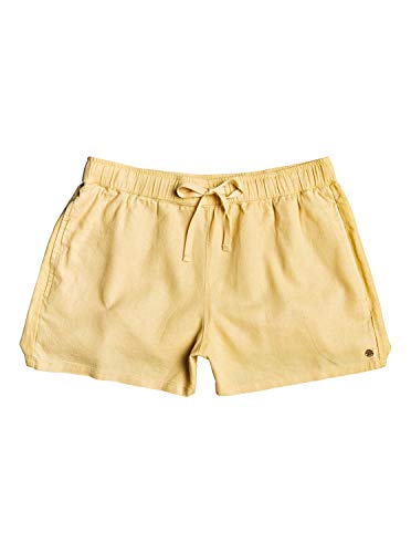 Roxy Love Square - Short Playero de Lino - Mujer - L - Amarillo