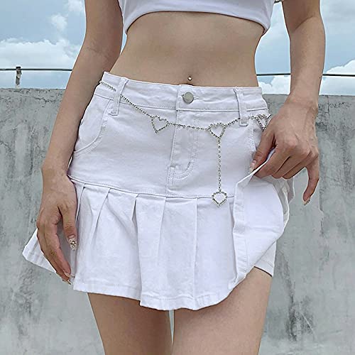 RRTY Faldas Plisadas De Mezclilla con Volantes para Mujer, Minifaldas Ajustadas De Cintura Alta, Minifaldas Cortas De Moda Sexy Dulce (L,White)