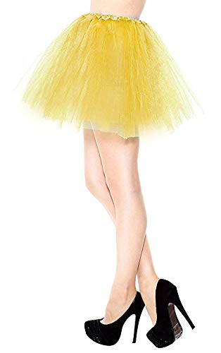 Ruiuzi Mini falda de tutú para mujer, 4 capas, para baile, disfraz, fiesta, Halloween, bailarina rockera amarillo Talla única