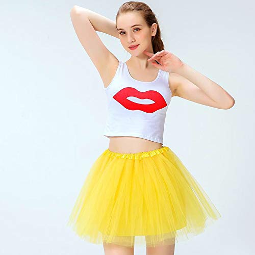 Ruiuzi Mini falda de tutú para mujer, 4 capas, para baile, disfraz, fiesta, Halloween, bailarina rockera amarillo Talla única