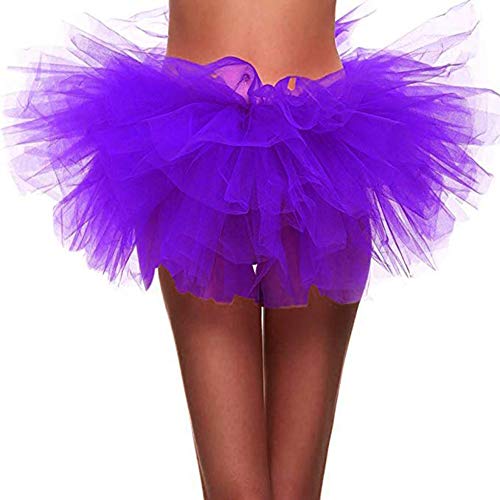 Ruiuzi Tutu Falda de Mujer Falda de Tul 50's Short Ballet 5 Capas Accesorios de Vestimenta de Baile Niñas para Vestirse Disfraces Danza (Mini Púrpura)