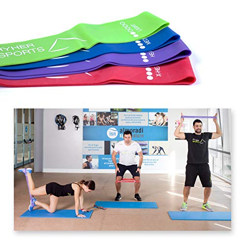 Ryher Set 4 Cintas elasticas musculacion - Bandas de Resistencia Fitness para Crossfit, Pilates, Ejercicio en casa - Gomas elasticas para Hombres y Mujeres - Látex - Incluye Manual PDF (4 Bandas)