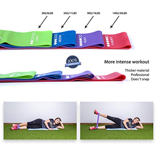 Ryher Set 4 Cintas elasticas musculacion - Bandas de Resistencia Fitness para Crossfit, Pilates, Ejercicio en casa - Gomas elasticas para Hombres y Mujeres - Látex - Incluye Manual PDF (4 Bandas)