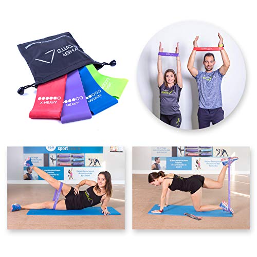 Ryher Set 4 Cintas elasticas musculacion - Bandas de Resistencia Fitness para Crossfit, Pilates, Ejercicio en casa - Gomas elasticas para Hombres y Mujeres - Látex - Incluye Manual PDF (4 Bandas)