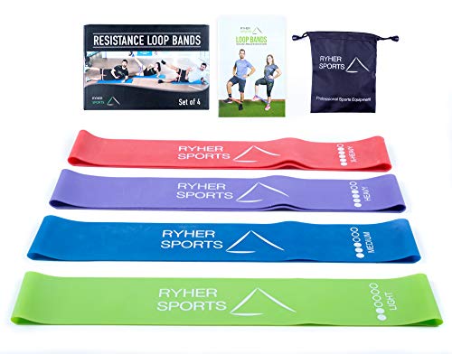 Ryher Set 4 Cintas elasticas musculacion - Bandas de Resistencia Fitness para Crossfit, Pilates, Ejercicio en casa - Gomas elasticas para Hombres y Mujeres - Látex - Incluye Manual PDF (4 Bandas)