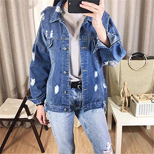 RYSLJJWCZ Abrigo básico Bombers Chaqueta de Mezclilla de Tela Vintage Patchwork Vaqueros de Mujer Chaqueta de Mezclilla con Agujero Rasgado de otoño-S