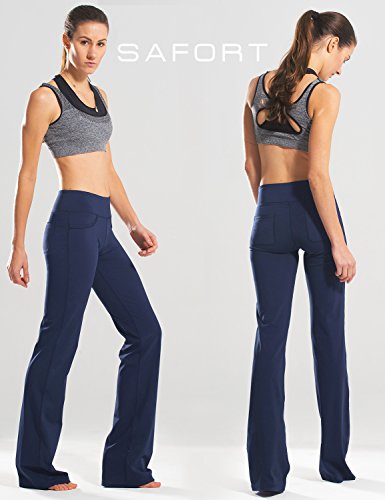 Safort Pantalones de 71 cm / 76 cm / 81 cm / 86 cm para Yoga, Bota Amplia, Tiro Alto/Regular, 4 Bolsillos, UPF50+ - Azul - L