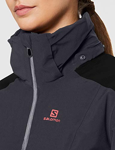 SALOMON Brilliant Jkt W Chaquetón con Capucha para esquí, Mezcla de sintéticos, Mujer, Gris/Negro (Ebony/Black), S