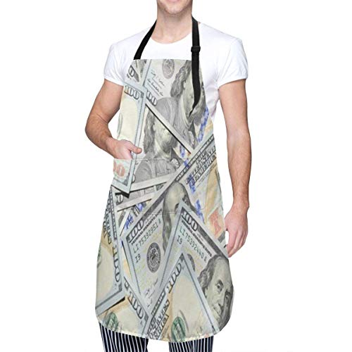 Seiobax Hundreds of Dollar Bills Colorful Funny Cats Kitten Animals Aprons with Two Pockets, Adjustable Neck Size Fit to Women or Men