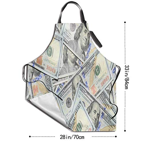 Seiobax Hundreds of Dollar Bills Colorful Funny Cats Kitten Animals Aprons with Two Pockets, Adjustable Neck Size Fit to Women or Men