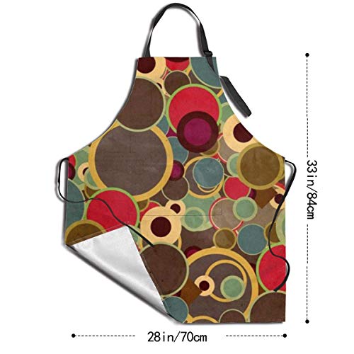 Seiobax Vintage Circles Water-Resistant Apron, Wavy Motley Metallic Aprons with Two Pockets, Adjustable Neck Size Fit to Women or Men