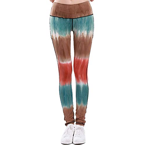 Señoras Deportes Fitness Teñido Apretado Elástico Leggings elásticos Pantalones de Yoga Cintura Alta Control de Abdomen Pantalones de Moda Casual L
