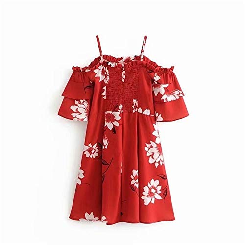 Señoras Falda De Verano Niñas Moda Falda Verano Vintage Elegante Ropa de Fiesta Playa Faldas Informales Moda Barco Vestido De Cuello Vestido De ala Vestido De Impresión Vestido De Oreja De Madera