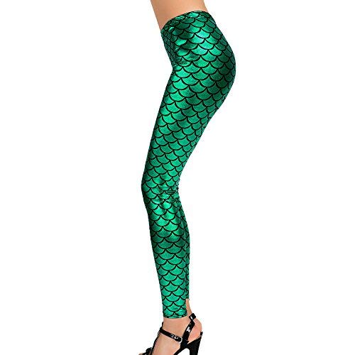 SERWOO Leggings Mujer Leggins Escalas de Pescado Pantalones para Disfraz Carnaval Fiesta Cumpleaños (M, Verde)