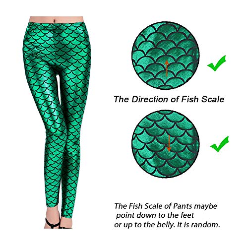 SERWOO Leggings Mujer Leggins Escalas de Pescado Pantalones para Disfraz Carnaval Fiesta Cumpleaños (M, Verde)