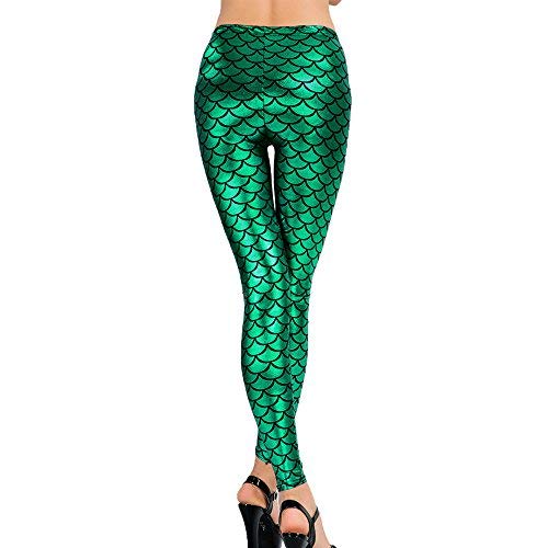 SERWOO Leggings Mujer Leggins Escalas de Pescado Pantalones para Disfraz Carnaval Fiesta Cumpleaños (M, Verde)