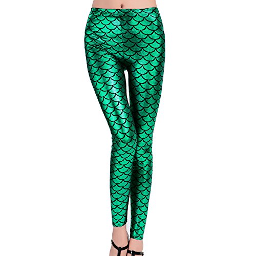 SERWOO Leggings Mujer Leggins Escalas de Pescado Pantalones para Disfraz Carnaval Fiesta Cumpleaños (M, Verde)