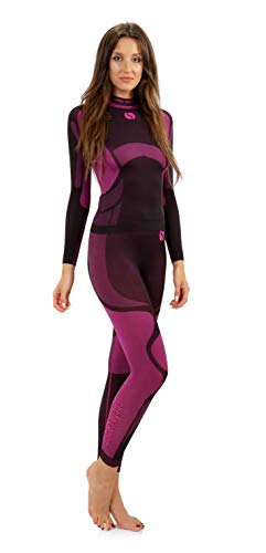 Sesto Senso® Conjunto Térmico Mujer Ropa Interior Térmica de Manga Larga Camisa y Calzoncillos Largos Pantalones Leggins Termo Activo Set (S, Rosa)