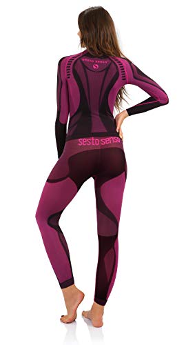 Sesto Senso® Conjunto Térmico Mujer Ropa Interior Térmica de Manga Larga Camisa y Calzoncillos Largos Pantalones Leggins Termo Activo Set (S, Rosa)