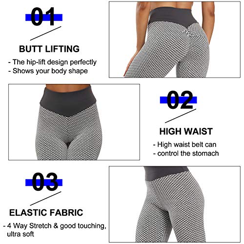 Sfit Leggins Mujer Push Up Mallas de Deporte de Mujer Cintura Alta Malla Celular Pantalón de Elásticos Butt Lifter Anti-Cellulite Deportivos Leggings para Yoga Pilates Fitness Reducir Vientre