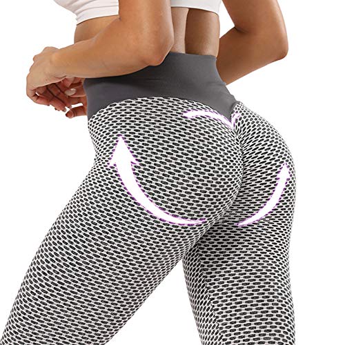 Sfit Leggins Mujer Push Up Mallas de Deporte de Mujer Cintura Alta Malla Celular Pantalón de Elásticos Butt Lifter Anti-Cellulite Deportivos Leggings para Yoga Pilates Fitness Reducir Vientre