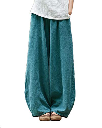 Shaoyao Mujer Pantalones de Lino Pantalón Bombachos Harem de Yoga Pantalones Casuales Lago Azul