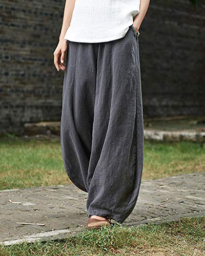 Shaoyao Mujer Pantalones de Lino Pantalón Bombachos Harem de Yoga Pantalones Casuales Marengo