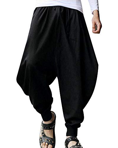 Shaoyao Pantalones Largos para Hombres Harem Holgados Pantalón De Hippie Boho Negro L