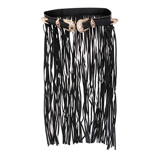 Sharplace Punky Con Borlas Vintage Vestido De Flecos De Cuero Para Mujer Cinturón Con Hebilla De Estilo Gitano - Hebilla de oro negro, Largo: 71.5 cm
