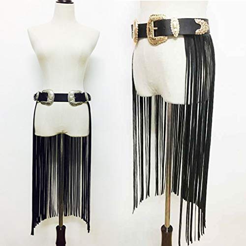 Sharplace Punky Con Borlas Vintage Vestido De Flecos De Cuero Para Mujer Cinturón Con Hebilla De Estilo Gitano - Hebilla de oro negro, Largo: 71.5 cm
