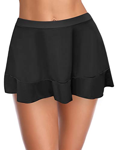 SHEKINI Mujer Falda de Natación Falda con Volantes Costuras Falda de Playa para Mujer(XL,Negro D)