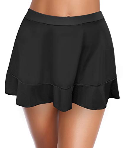 SHEKINI Mujer Falda de Natación Falda con Volantes Costuras Falda de Playa para Mujer(XL,Negro D)