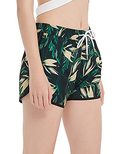 SHEKINI Mujer Pantalones de Playa Pantalones Cortos Estampados Sueltos (L, Verde Militar)