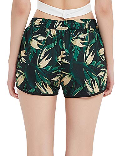 SHEKINI Mujer Pantalones de Playa Pantalones Cortos Estampados Sueltos (L, Verde Militar)