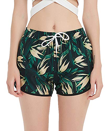 SHEKINI Mujer Pantalones de Playa Pantalones Cortos Estampados Sueltos (L, Verde Militar)